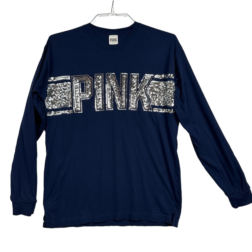 PINK Victoria's Secret Bling Navy Tee Size Small
